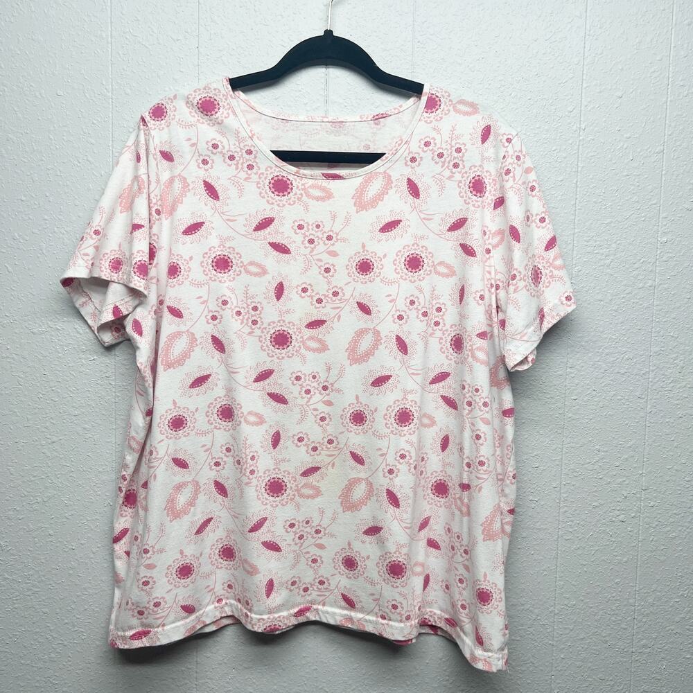 Haband! Women Top 2X Cotton Blend Floral Everyday Wear T-Shirt Comfort Relaxed